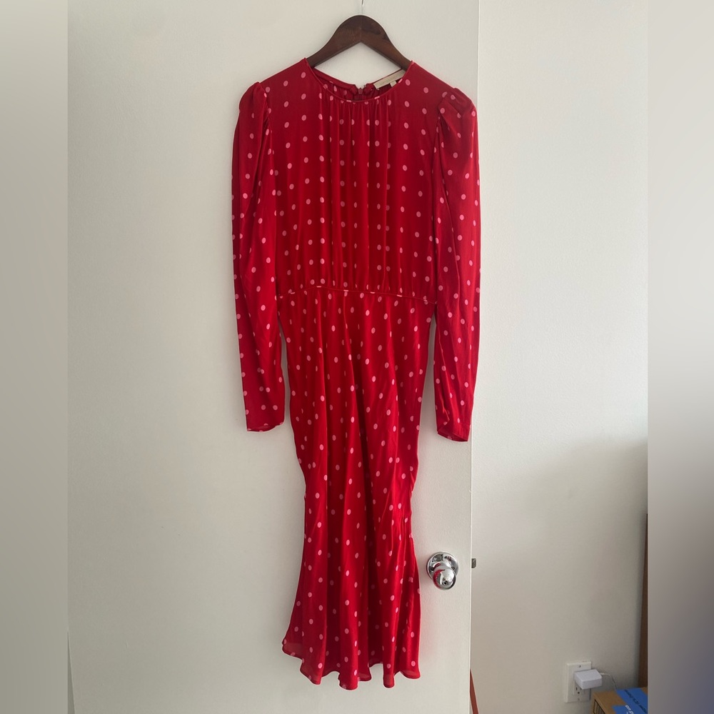Vanessa Bruno red maxi polka dot dress long sleeve